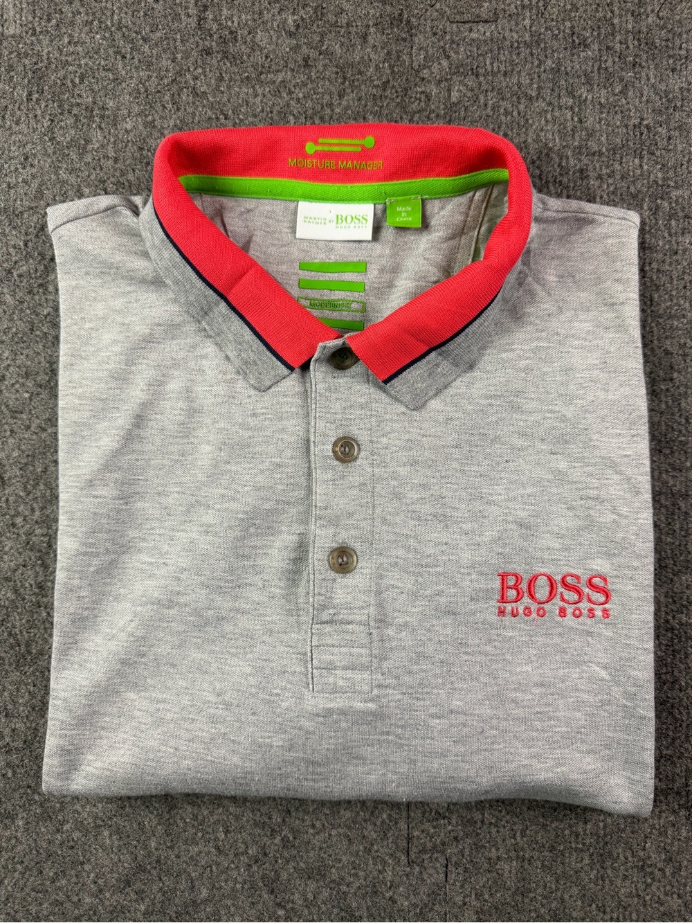 Hugo Boss X Martin Kaiser Men’s Short Sleeve Golf Polo Shirt Size L Gray/Red